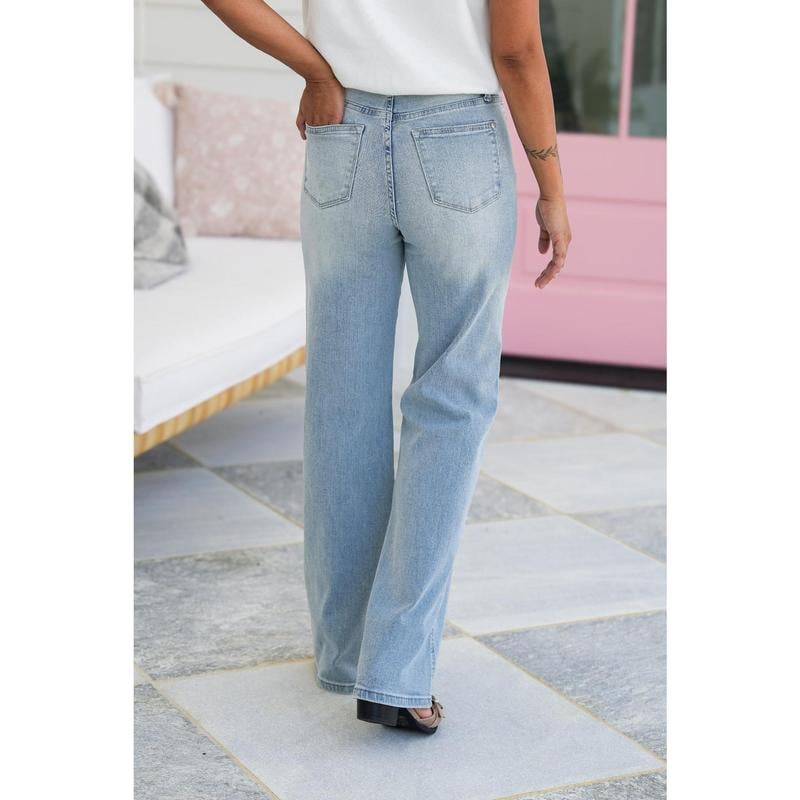 LAATSTE DAGVERKOOP 49% UITš„ Vintage Wash Plus-Size Jeans - Elastische, rechte pijp en billenlichtende pasvorm/Vintage Wash Plus-Size Jeans