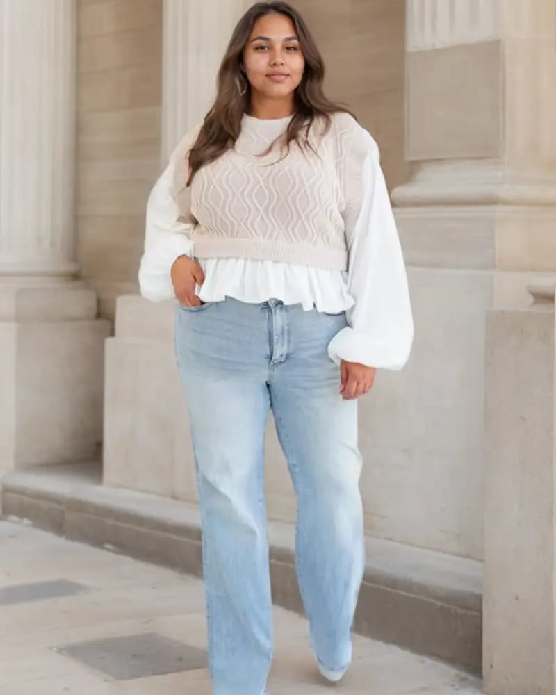 LAATSTE DAGVERKOOP 49% UITš„ Vintage Wash Plus-Size Jeans - Elastische, rechte pijp en billenlichtende pasvorm/Vintage Wash Plus-Size Jeans