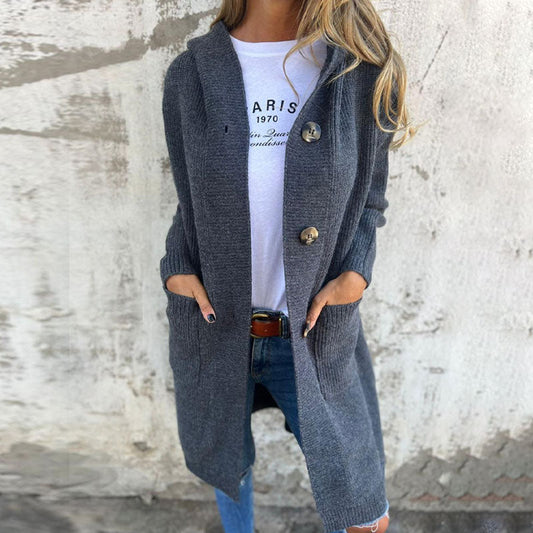 🍂 Warme lange gebreide vest met capuchon – Herfst & Winter