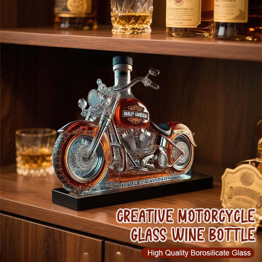 🏍️ Glazen Motorfiets Wijnfles – Perfect voor Bar & Cadeau