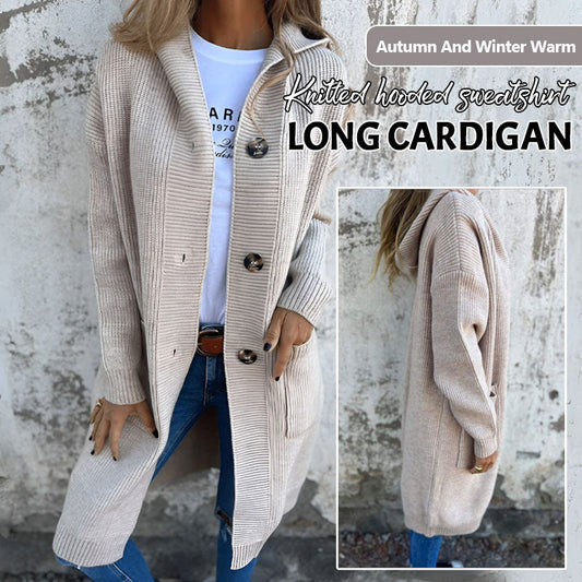 🍂 Warme lange gebreide vest met capuchon – Herfst & Winter