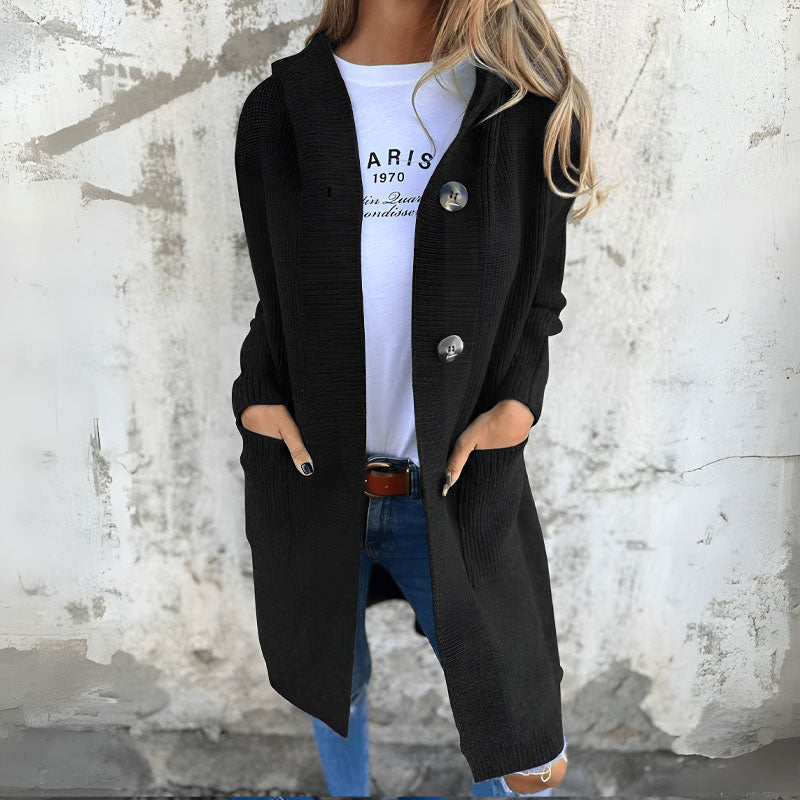 🍂 Warme lange gebreide vest met capuchon – Herfst & Winter