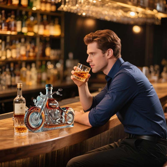 🏍️ Glazen Motorfiets Wijnfles – Perfect voor Bar & Cadeau