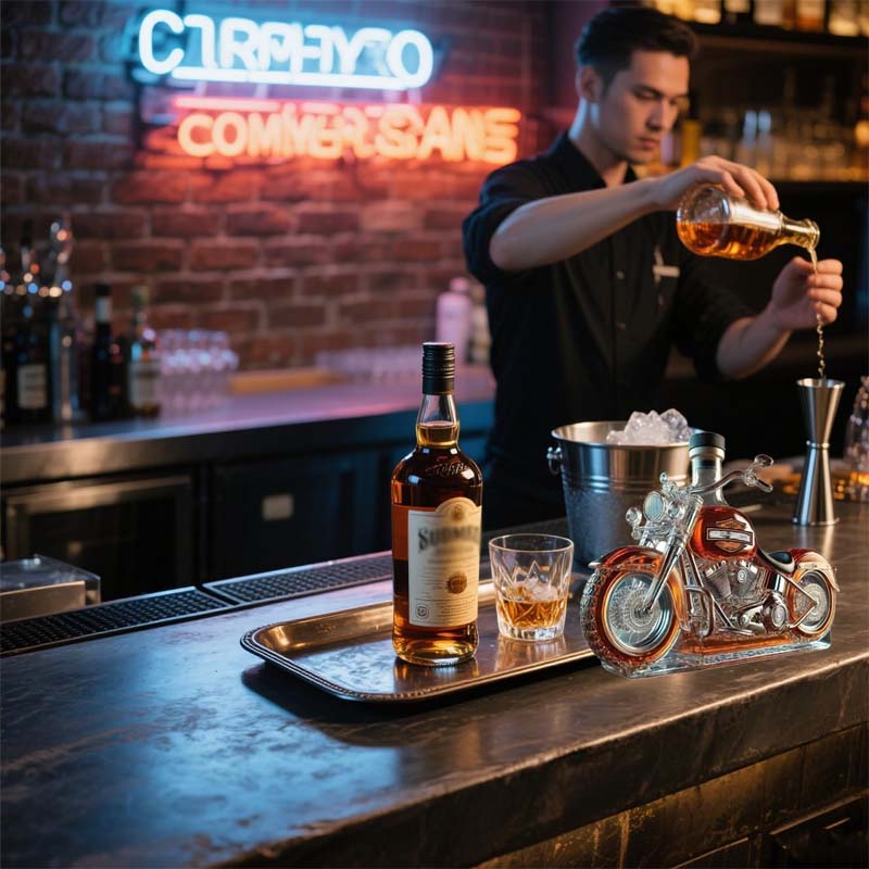 ๐๏ธ Glazen Motorfiets Wijnfles โ Perfect voor Bar & Cadeau