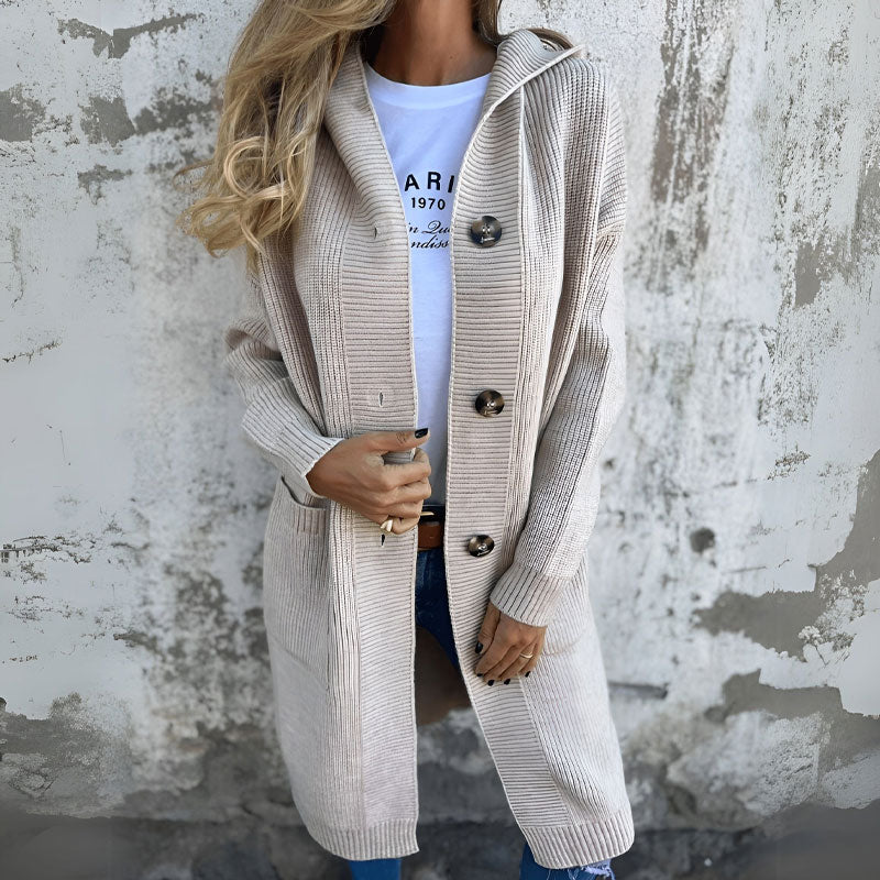 🍂 Warme lange gebreide vest met capuchon – Herfst & Winter