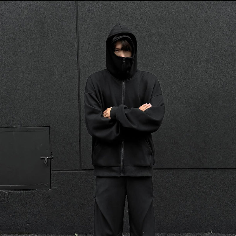Hoodie met dubbele kap en rits