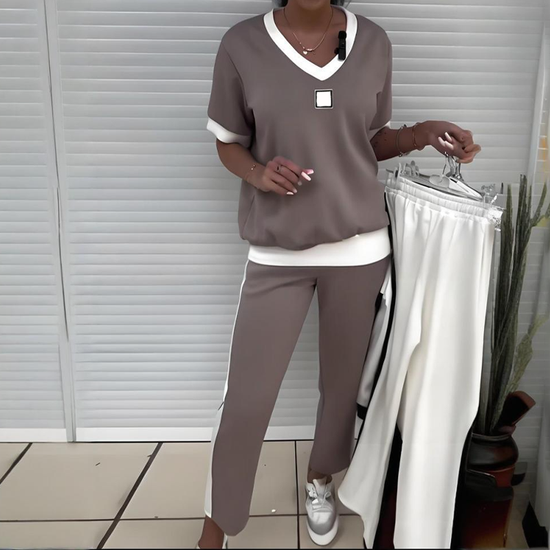 Dames Tweedelige Jurk met V-hals en Broek