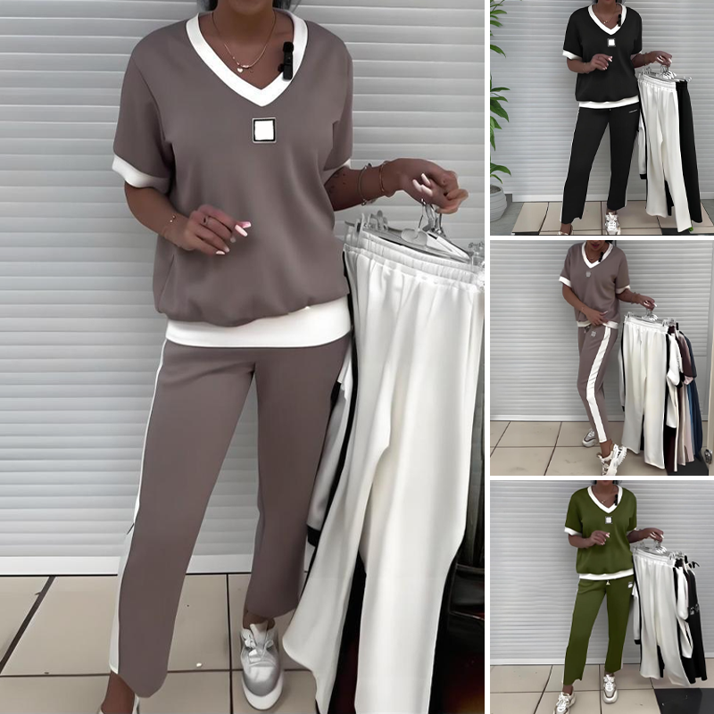 Dames Tweedelige Jurk met V-hals en Broek