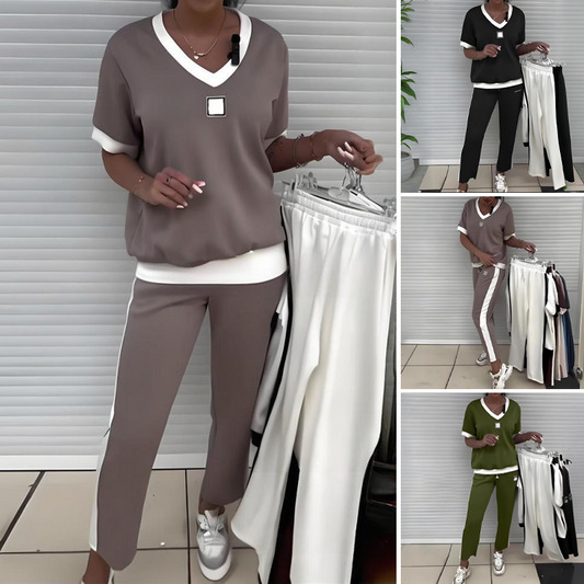 Dames Tweedelige Jurk met V-hals en Broek