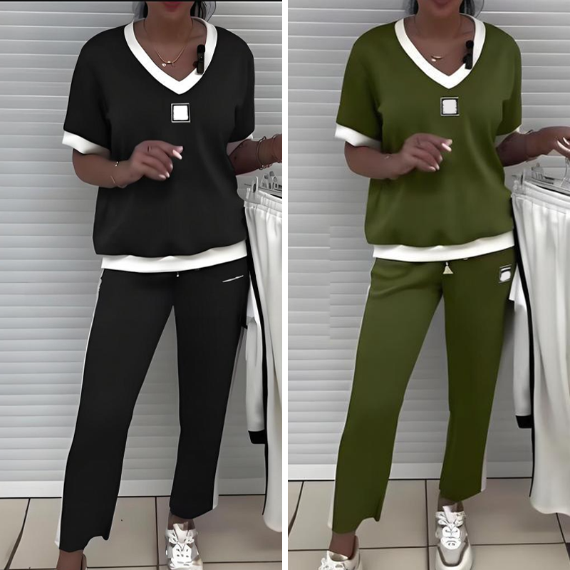 Dames Tweedelige Jurk met V-hals en Broek