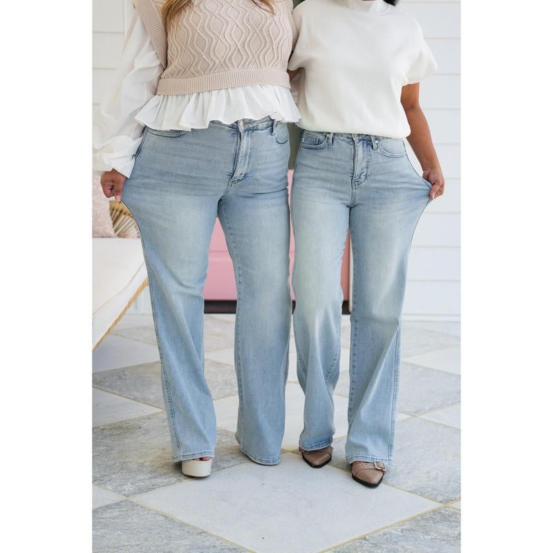 LAATSTE DAGVERKOOP 49% UIT💥 Vintage Wash Plus-Size Jeans - Elastische, rechte pijp en billenlichtende pasvorm/Vintage Wash Plus-Size Jeans