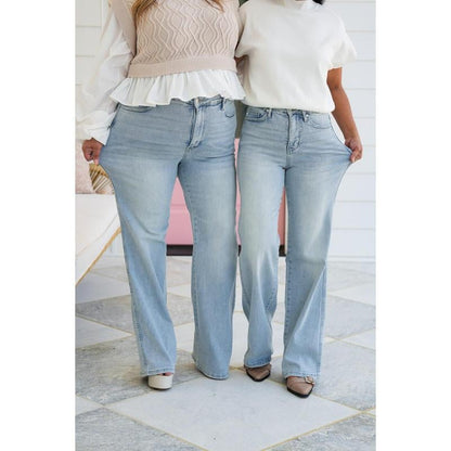 LAATSTE DAGVERKOOP 49% UIT💥 Vintage Wash Plus-Size Jeans - Elastische, rechte pijp en billenlichtende pasvorm/Vintage Wash Plus-Size Jeans