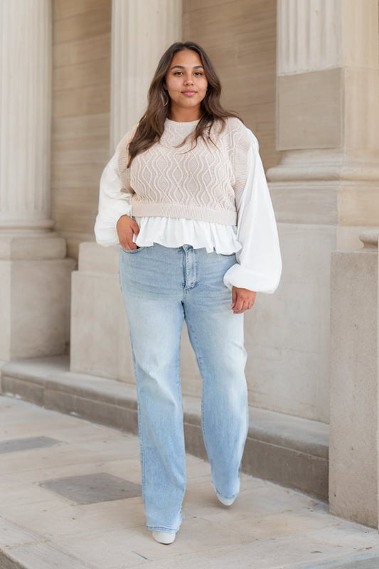 LAATSTE DAGVERKOOP 49% UIT💥 Vintage Wash Plus-Size Jeans - Elastische, rechte pijp en billenlichtende pasvorm/Vintage Wash Plus-Size Jeans