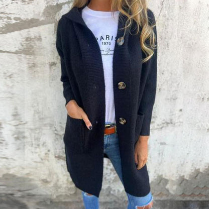 🍂 Warme lange gebreide vest met capuchon – Herfst & Winter