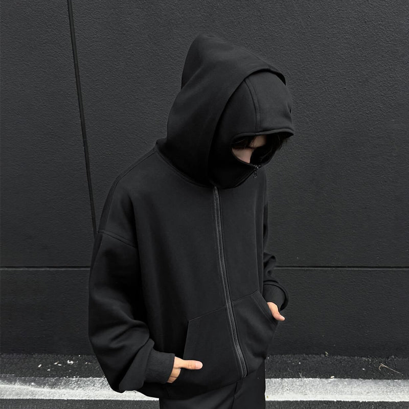 Hoodie met dubbele kap en rits
