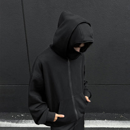 Hoodie met dubbele kap en rits