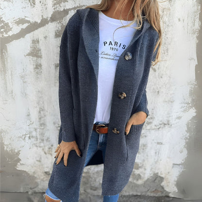 🍂 Warme lange gebreide vest met capuchon – Herfst & Winter