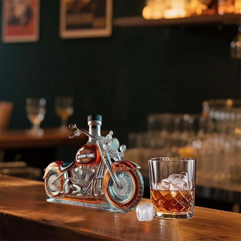 🏍️ Glazen Motorfiets Wijnfles – Perfect voor Bar & Cadeau