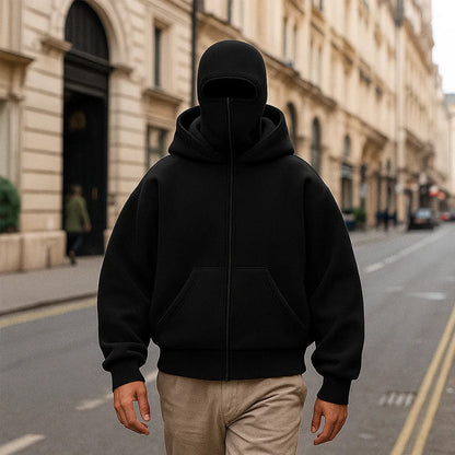 Hoodie met dubbele kap en rits
