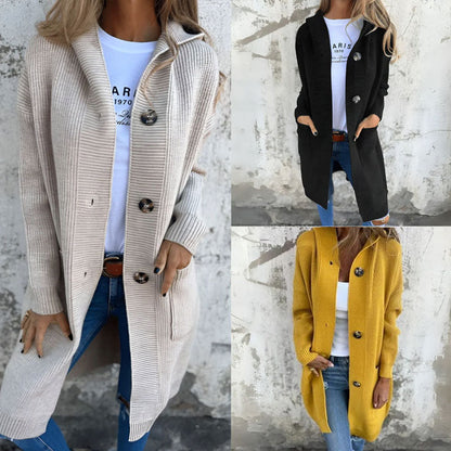 🍂 Warme lange gebreide vest met capuchon – Herfst & Winter