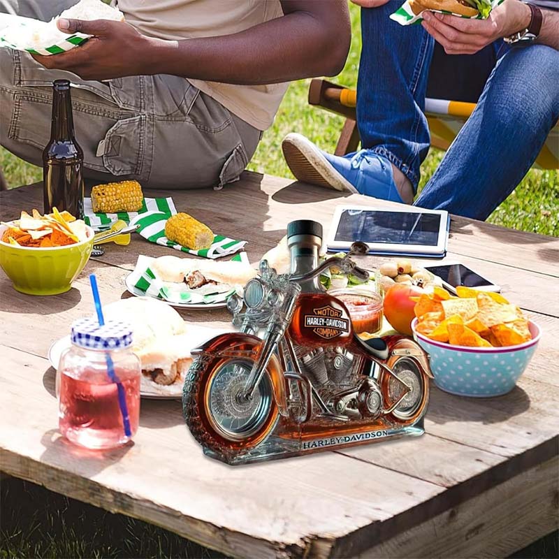 🏍️ Glazen Motorfiets Wijnfles – Perfect voor Bar & Cadeau