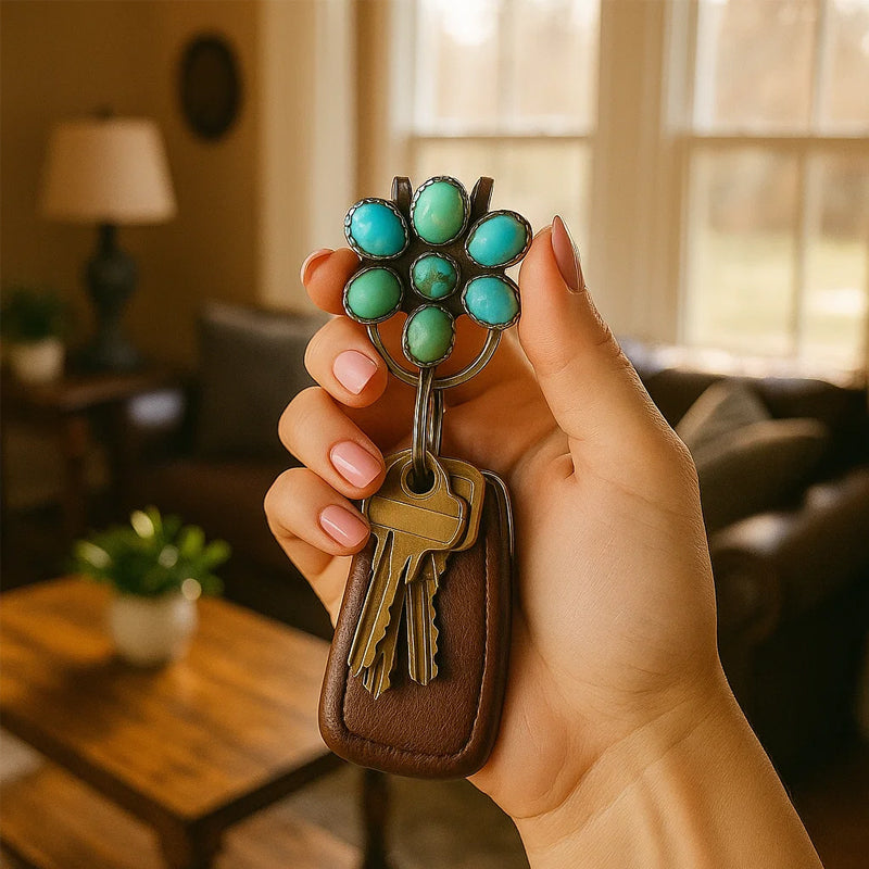 🌼 Turquoise Bloom Bag Clip Key Holder - Vind uw sleutels met flair