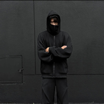 Hoodie met dubbele kap en rits