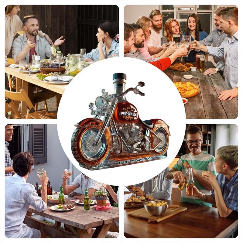🏍️ Glazen Motorfiets Wijnfles – Perfect voor Bar & Cadeau