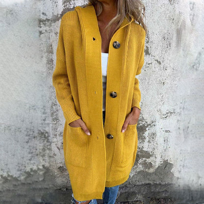 🍂 Warme lange gebreide vest met capuchon – Herfst & Winter