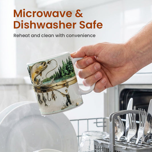 Ceramic coffee cup with fishing theme